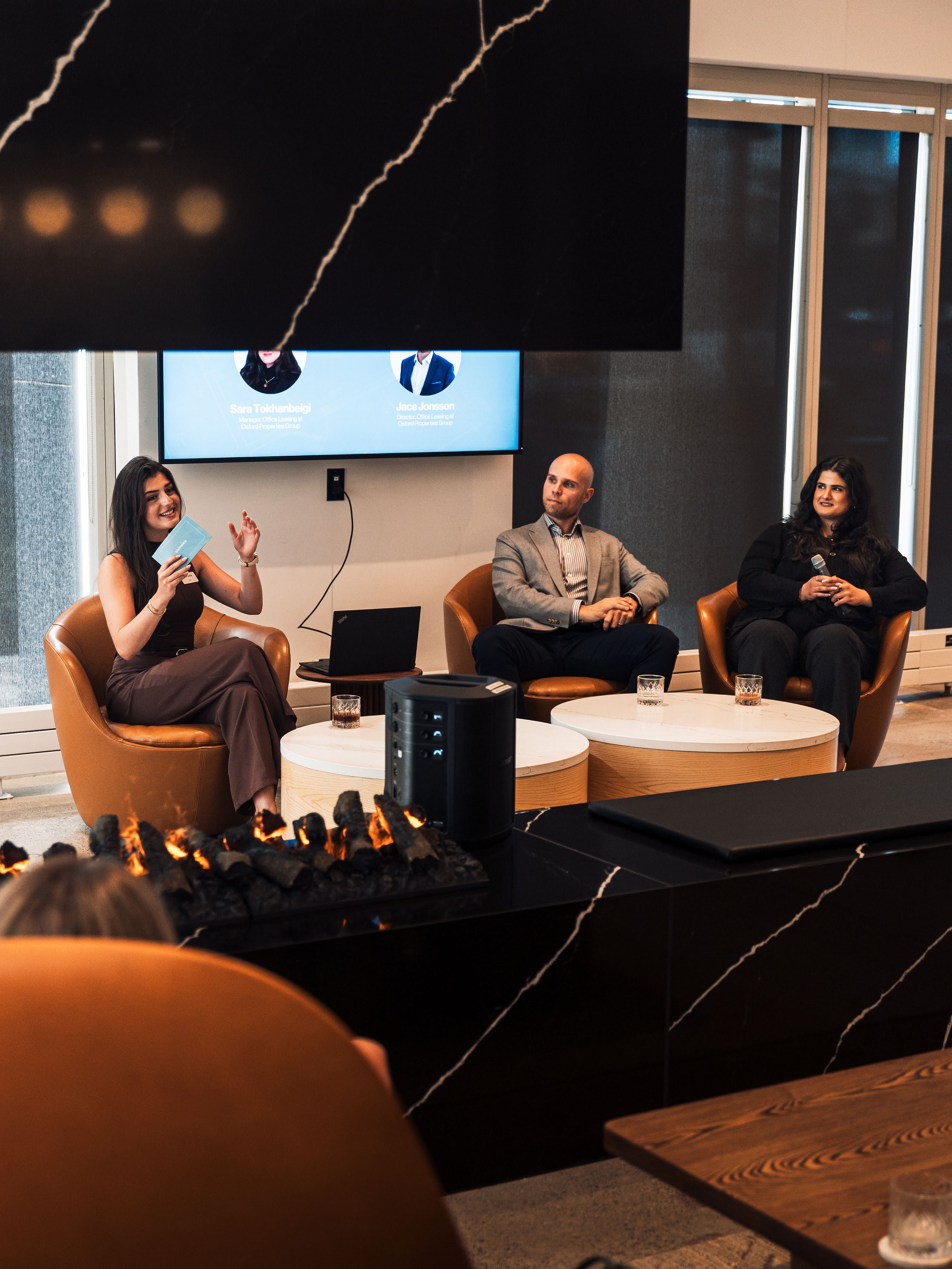 Lily hosting The Blueprint fireside chat at Oxford Properties